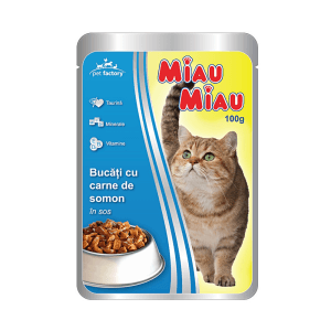 Miau Miau hrana umeda pentru pisici, somon in sos, plic 100G