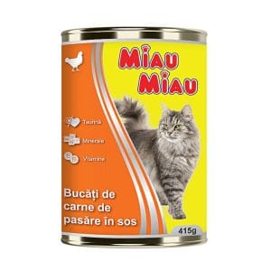 Miau Miau hrana umeda pentru pisici, Pui, Conserva 415g