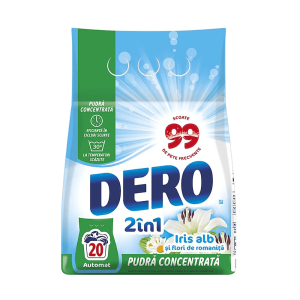 Dero detergent automat Iris alb si flori de romanita, 20 spalari, 1.5 KG