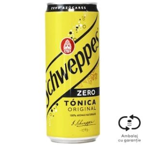 Schweppes tonic fara zahar, 0.33L