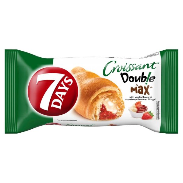 7Days Double croissant cu crema de vanilie si capsuni 80G